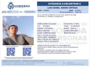 Luis Daniel Amaro Ortega, desapareció en Apaseo el Grande