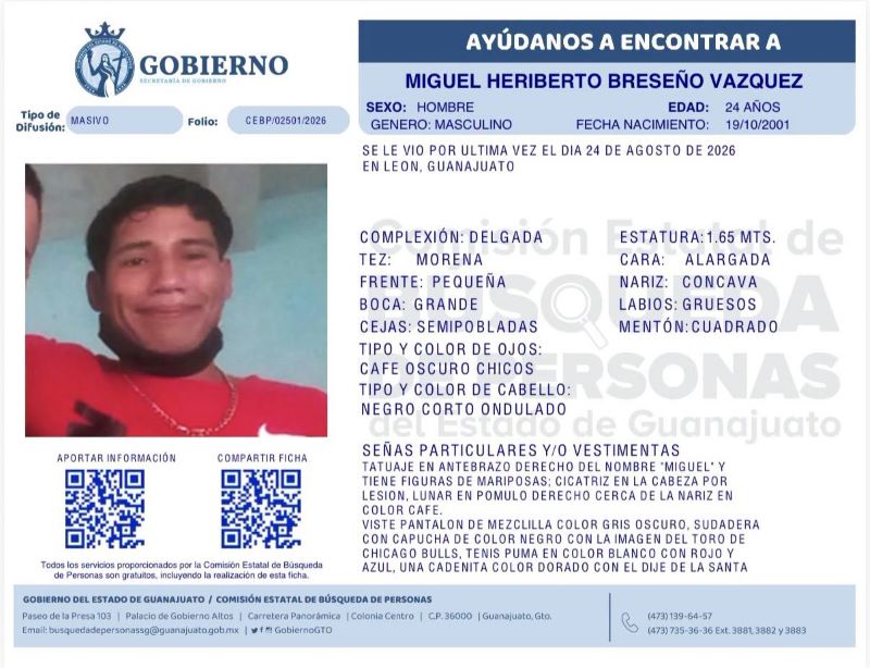 Miguel Heriberto Breseño Vázquez, desaparecido en León.
