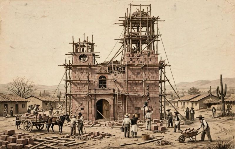 Construcción de lo que ahora es la Parroquia de Villagrán.
