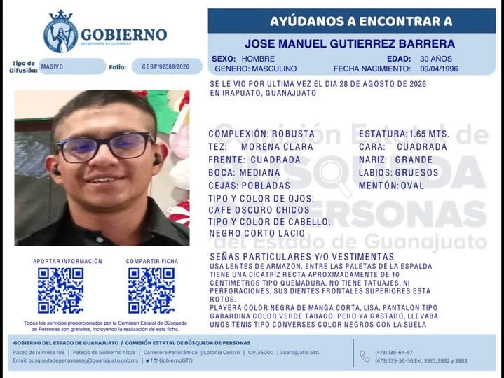 José Manuel Gutiérrez Barrera, desapareció en Irapuato.