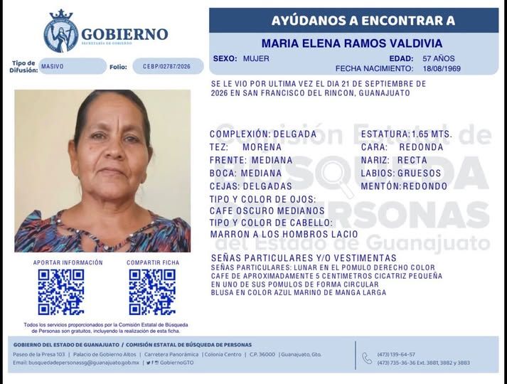 María Elena Ramos Valdivia, desaparecida en San Francisco del Rincón