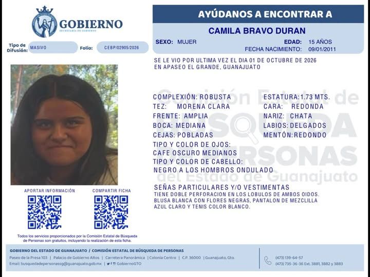 Camila Bravo Durán, desapareció en Apaseo el Grande