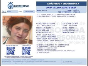 Diana Valeria Zárate Meza, desapareció en Guanajuato capital