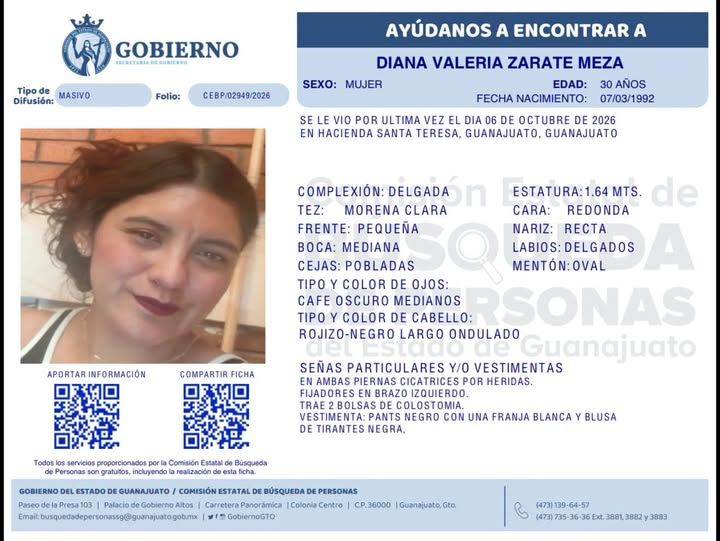 Diana Valeria Zárate Meza, desapareció en Guanajuato capital