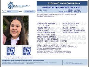 Génesis Alexa Sánchez del Ángel, desapareció en Celaya