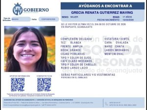 Grecia Renata Gutiérrez Maving, desapareció en Guanajuato.