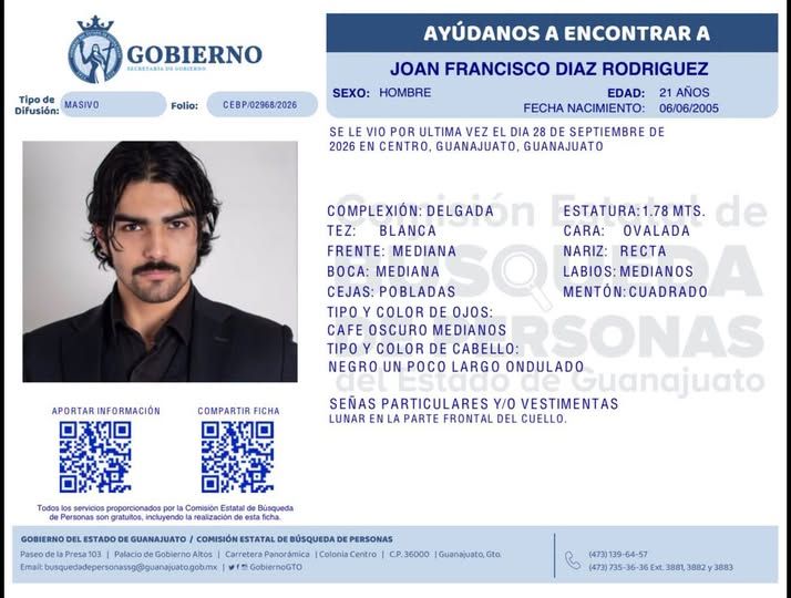 Joan Francisco Díaz Rodríguez, desapareció en Guanajuato capital