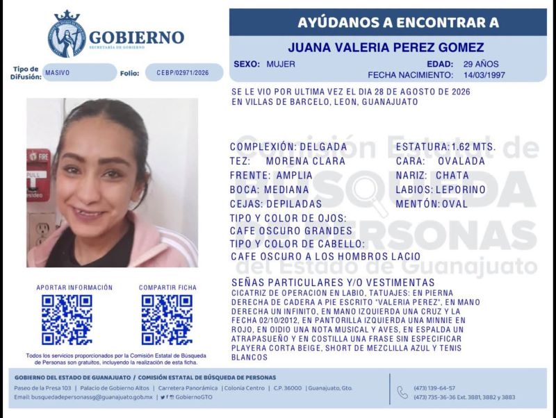 Juana Valeria Pérez Gómez, desapareció en León.