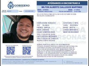 Milton Alberto Gallegos Martínez, desapareció en Celaya.